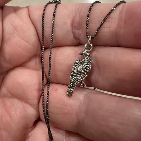 Sterling Silver Raven Necklace Black Rhodium Chain - Picture 4 of 4